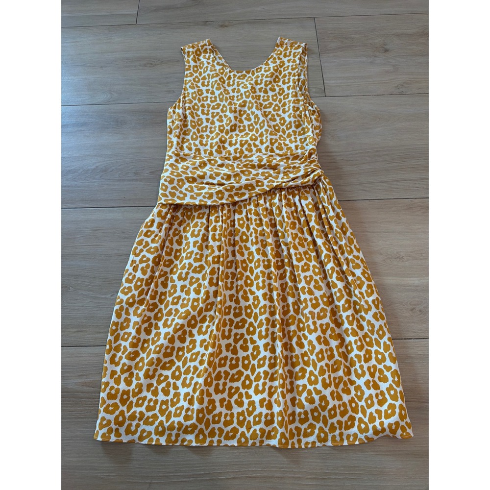 3.1 Phillip Lim Silk Leopard‎ Print Dress Mustard Yellow Sleeveless Pockets Sz 8